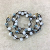 18" Dark Brown Thread Necklace Section with 8mm Faceted AB Finish Rondelle Shaped Opaque Bicolor Gray/Teal Chinese Crystal Beads - (18CC-79)