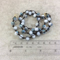 18" Dark Brown Thread Necklace Section with 8mm Faceted AB Finish Rondelle Shaped Opaque Bicolor Gray/Teal Chinese Crystal Beads - (18CC-79)