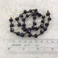 18" Dark Brown Thread Necklace Section with 8mm Faceted Glossy Finish Rondelle Shaped Opaque Jet Black Chinese Crystal Beads - (18CC-02)