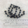 18" Dark Brown Thread Necklace Section with 8mm Faceted Glossy Finish Rondelle Shape Trans Dark Denim Blue Chinese Crystal Bead - (18CC-016)