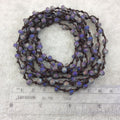 72" Woven Dark Brown Thread Necklace with 6mm Faceted Matte Finish Rondelle Shaped Opaque Gray/Purple Chinese Crystal Beads - (DB72CC-155)