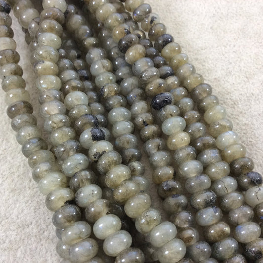 5mm x 8mm Glossy Finish Natural Grade A Labradorite Rondelle Shaped Beads with 2mm Holes - 8" Strand (Approx. 39 Beads) - LARGE HOLE BEADS