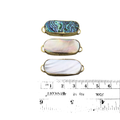 1.25" Iridescent Rainbow Natural Abalone Shell Skinny Oval Shaped Gold Plated Bezel Connector - Measuring 14mm x 33mm.