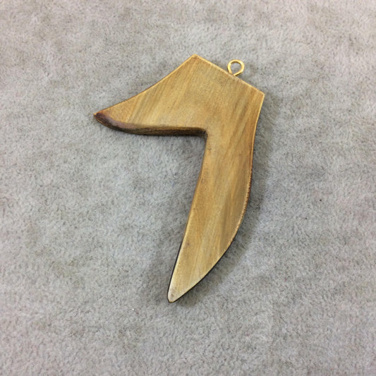 2.75" Light/Medium Brown Flat Long Antler Shape Natural Wooden Pendant with Gold Plated Ring - Measuring 56mm x 70mm, Approx. - (TR275LMFWA)