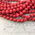 10mm Glossy Finish Dyed Red Sea Bamboo Coral Round/Ball Shaped Beads with 1mm Holes - 15.75" Strand (Approx. 41 Beads per Strand)