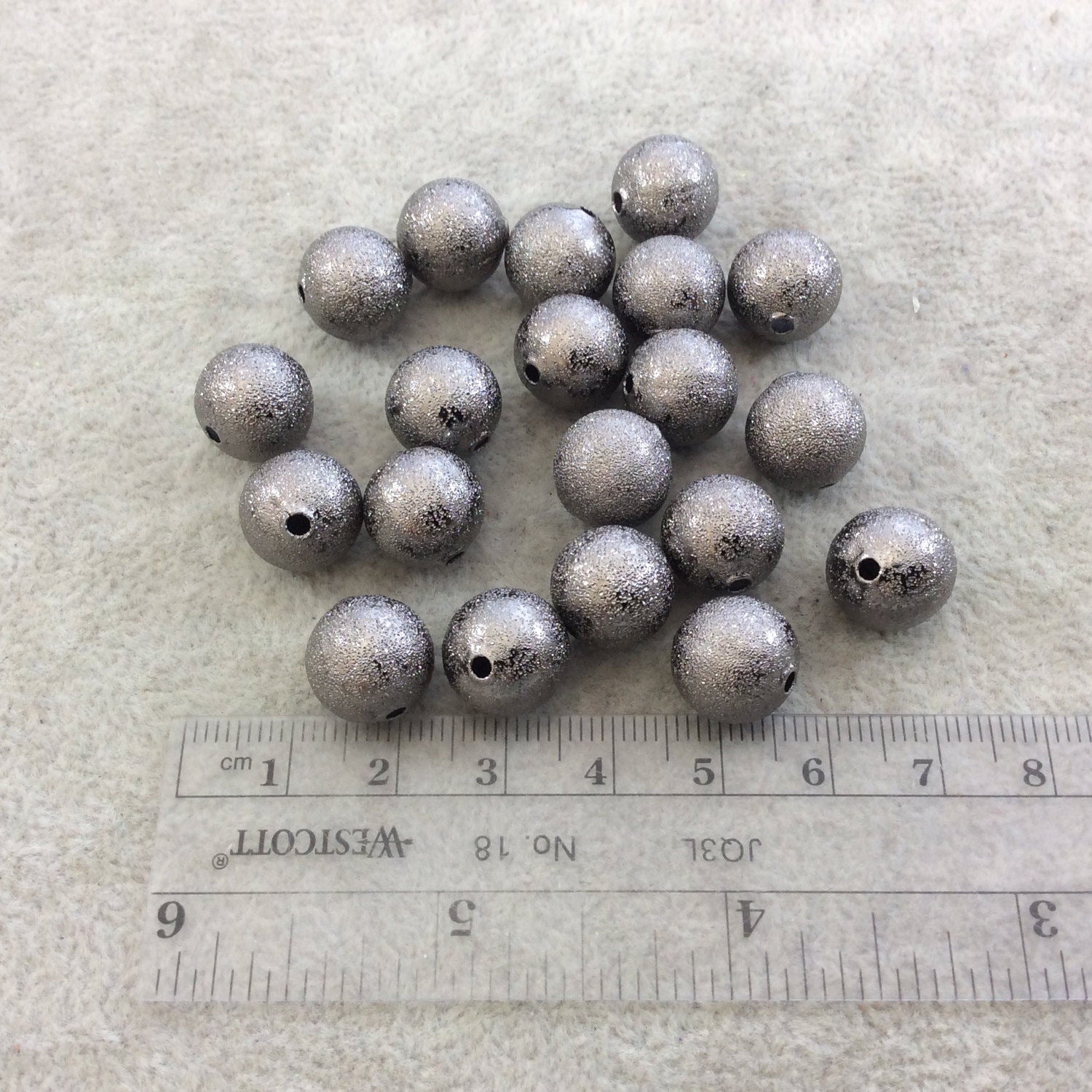 12mm Sandblasted Stardust Finish Gunmetal Base Metal Round/Ball Shaped Beads with 2mm Holes - Loose, Sold in Pre-Packed Bags of 20 Beads