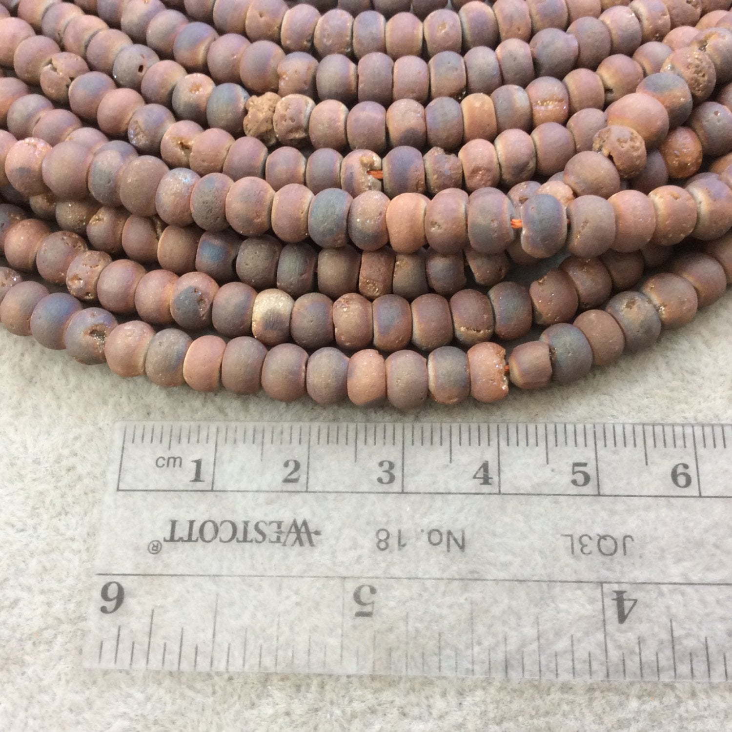 6mm Matte Finish Premium Peach Titanium Druzy Agate Rondelle Shaped Beads with 1mm Holes - Sold by 7.75" Strands (Approx. 45 Beads)