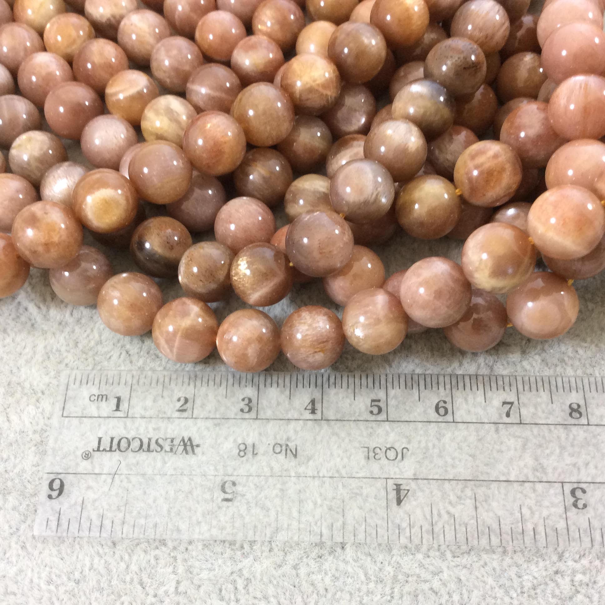 10mm Glossy Finish Natural AAA Peach Sunstone Round/Ball Shaped Beads with 1mm Holes - 15.5" Strand (Approx. 40 Beads per Strand)