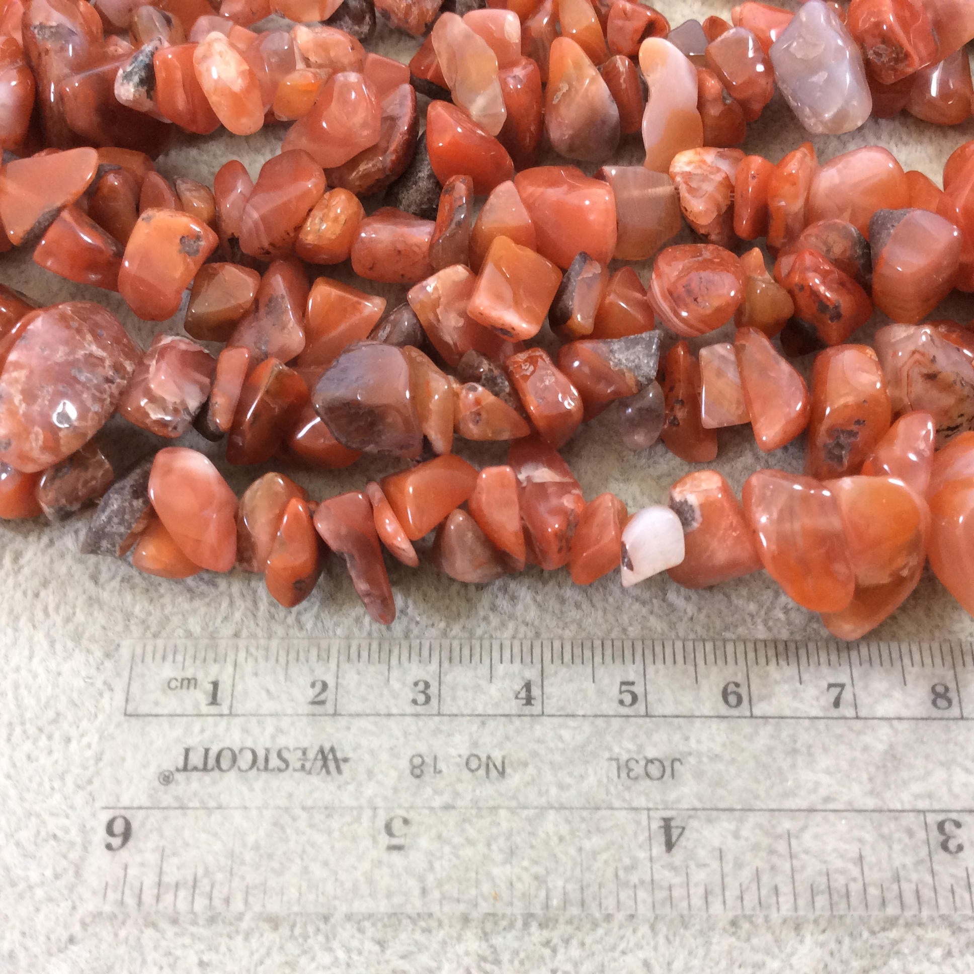 Natural Red/Orange Carnelian Chunky Nugget Shaped Beads with 1mm Holes - Sold by 16" Strands (Approx. 75-80 Beads) - Measuring 10-15mm Wide