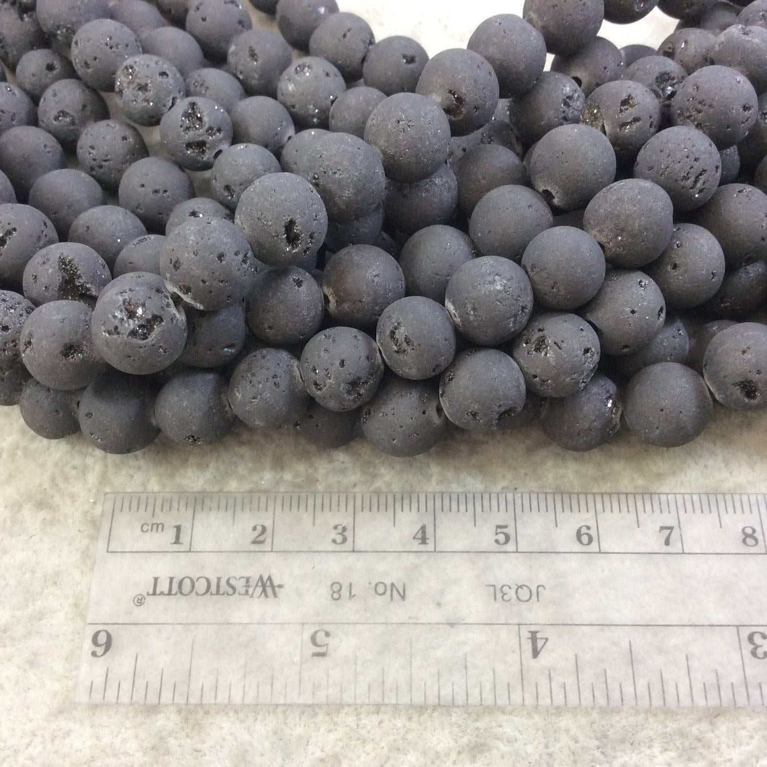 10mm Matte Finish Premium Dark Black/Gray Druzy Agate Round/Ball Shaped Beads with 1mm Holes - Sold by 15.5" Strands (Approx. 40 Beads)