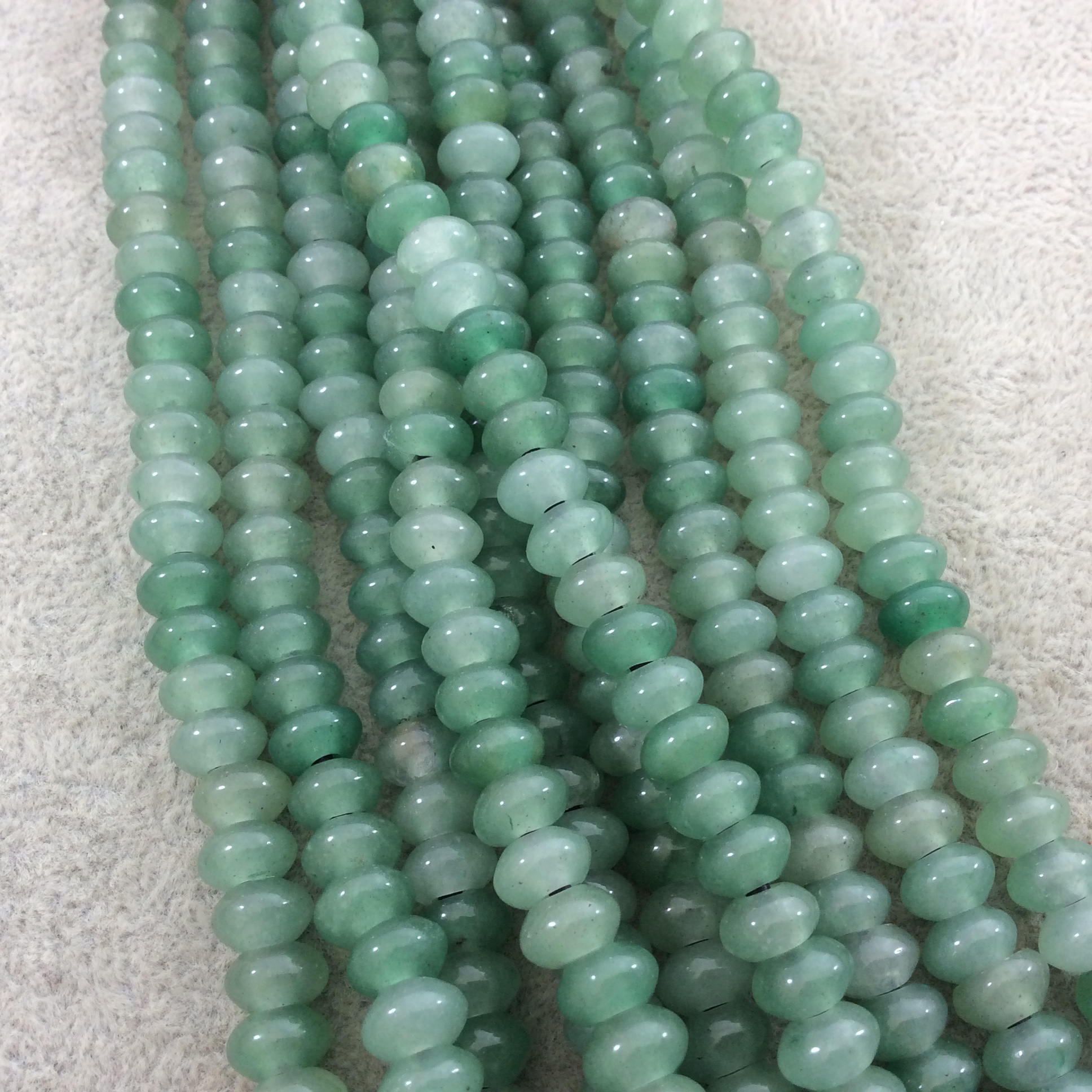 5mm x 8mm Natural Green Aventurine Smooth Finish Rondelle Shaped Beads with 2.5mm Holes - 7.75" Strand (Approx. 36 Beads) - LARGE HOLE BEADS