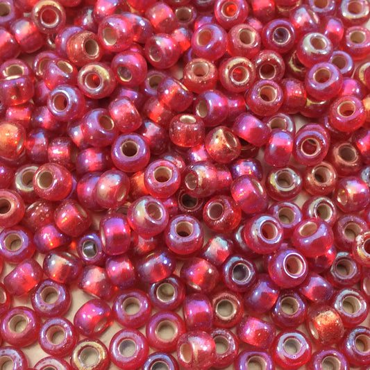 Size 6/0 AB Finish Silver Lined Flame Red Genuine Miyuki Glass Seed Beads - Sold by 20 Gram Tubes (Approx. 200 Beads per Tube) - (6-91010)