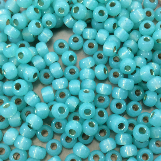 Size 6/0 Silver Lined Alabaster Mint Green Genuine Miyuki Glass Seed Beads - Sold by 20 Gram Tubes (Approx. 200 Beads per Tube) - (6-9571)