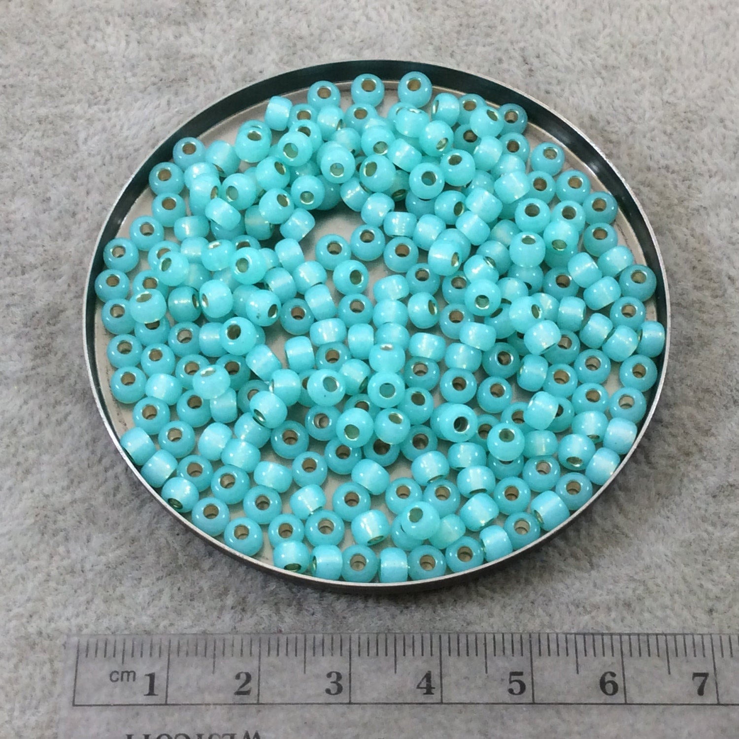 Size 6/0 Silver Lined Alabaster Mint Green Genuine Miyuki Glass Seed Beads - Sold by 20 Gram Tubes (Approx. 200 Beads per Tube) - (6-9571)