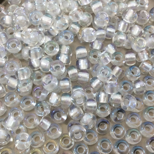 Size 6/0 Glossy AB Finish Pearlized White/Clear Genuine Miyuki Glass Seed Beads - Sold by 20 Gram Tubes (Approx. 200 Beads/Tube) - (6-93637)