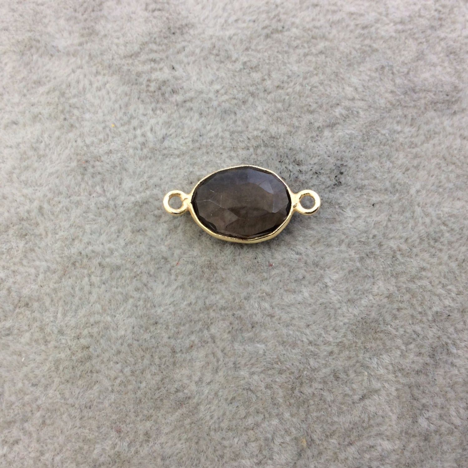 Smoky Brown Hydro Quartz Pendant - 10mm x 14mm - Gold Plated Faceted Oval Shape Bezel Connecter