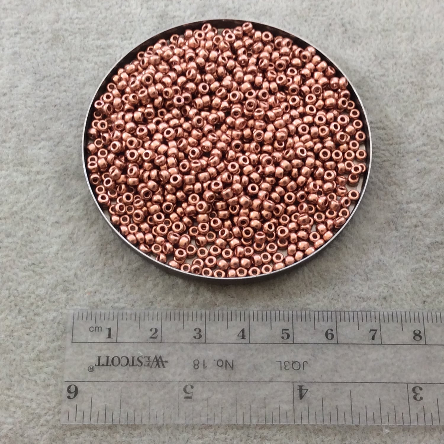 Size 8/0 Glossy Finish Bright Copper Plated Genuine Miyuki Glass Seed Beads - Sold by 22 Gram Tubes (Approx 900 Beads per Tube) - (8-9187)