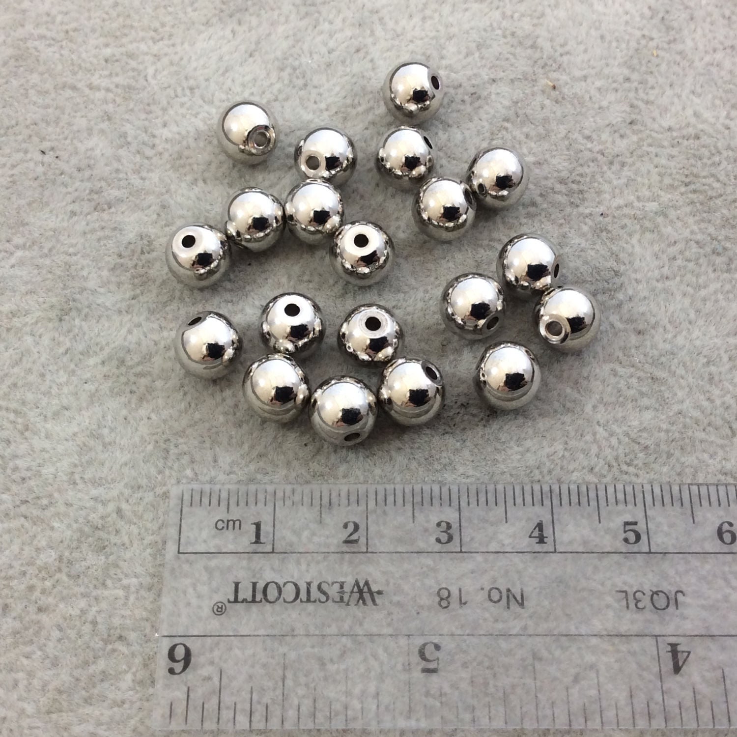 8mm Glossy Finish Silver Plated Brass Round/Ball Shaped Metal Spacer Beads with 1mm Holes - Loose, Sold in Pre-Packed Bags of 20 Beads