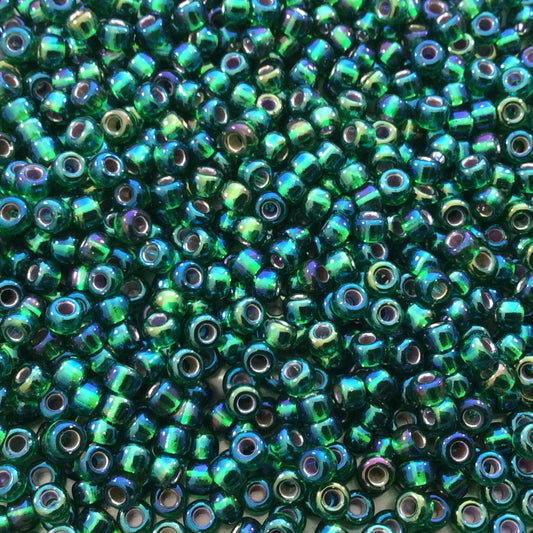 Size 8/0 Glossy AB Silver Lined Green Genuine Miyuki Glass Seed Beads - Sold by 22 Gram Tubes (Approx 900 Beads per Tube) - (8-91016)