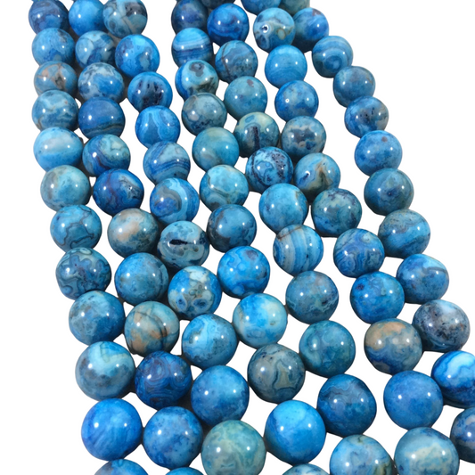 10mm Glossy Finish Dyed Blue Natural Crazy Lace Agate Round/Ball Shaped Beads with 1mm Holes - Sold by 15.5" Strands (Approx. 39 Beads)