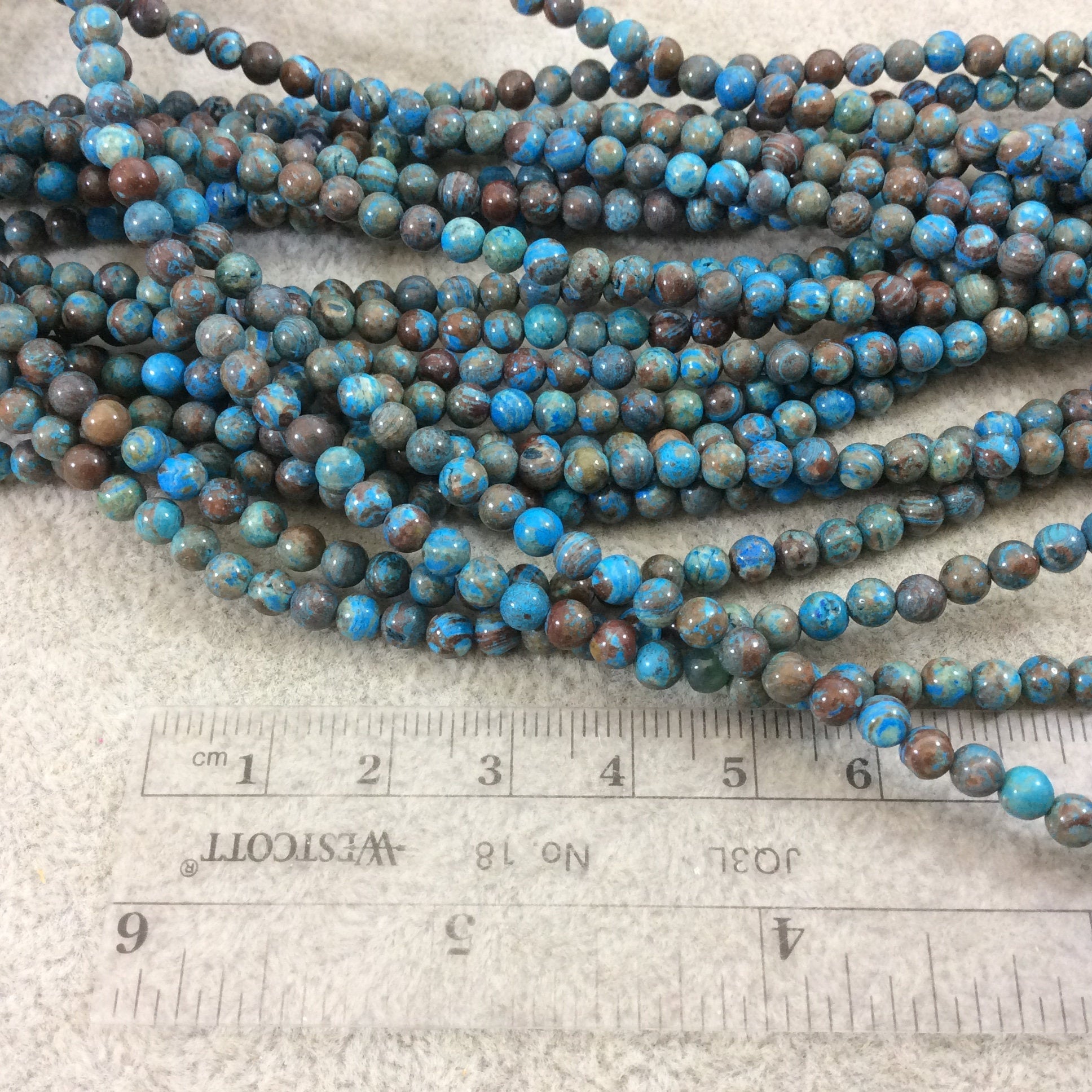 4mm Glossy Finish Enhanced "Blue Sky" Calsilica Jasper Round/Ball Shaped Beads with 1mm Holes - Sold by 15.5" Strands (Approx. 102 Beads)