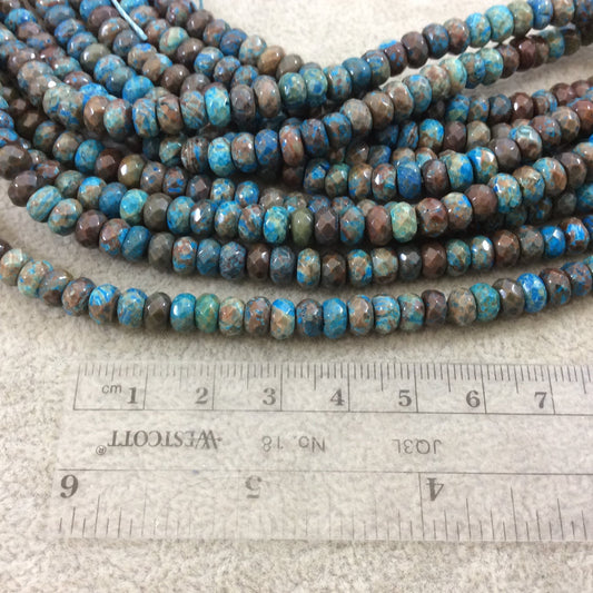 4mm x 6mm Faceted Finish Enhanced "Blue Sky" Calsilica Jasper Rondelle Shaped Beads with 1mm Holes - 15.25" Strands (Approx. 100 Beads)