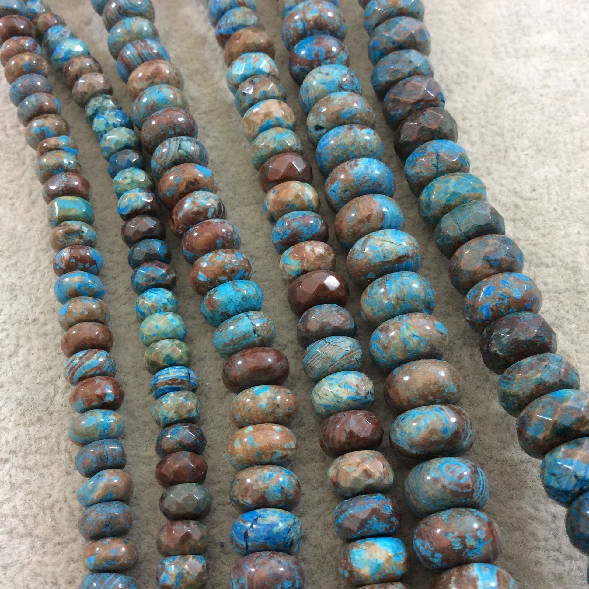 5mm x 8mm Faceted Finish Enhanced "Blue Sky" Calsilica Jasper Rondelle Shaped Beads with 1mm Holes - 15.25" Strands (Approx. 79 Beads)