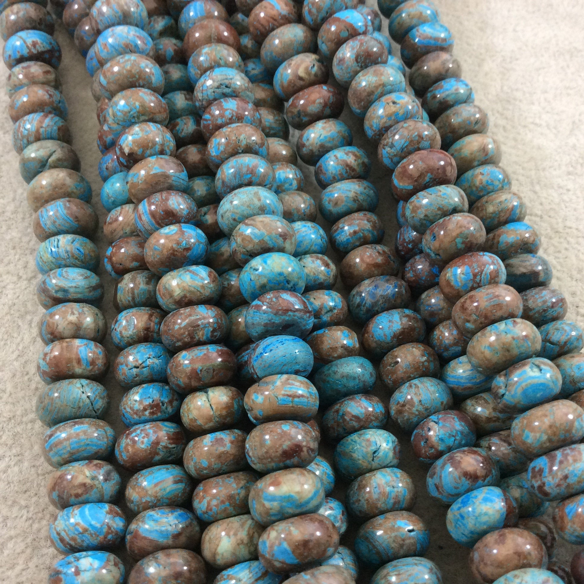 6mm x 10mm Glossy Finish Enhanced "Blue Sky" Calsilica Jasper Rondelle Shape Beads with 1mm Holes - Sold by 15.5" Strands (Approx. 64 Beads)