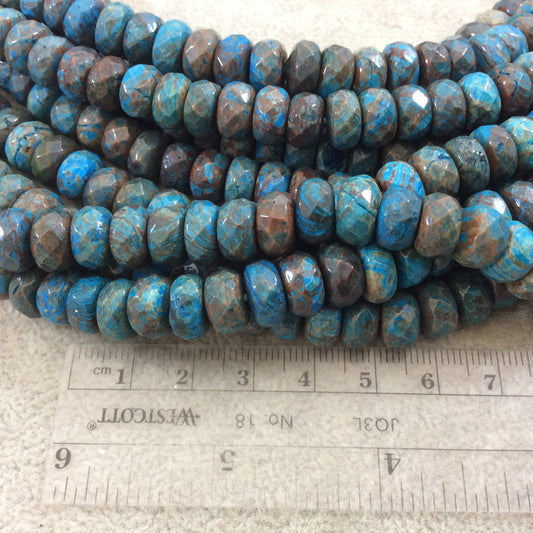 6mm x 10mm Faceted Finish Enhanced "Blue Sky" Calsilica Jasper Rondelle Shaped Beads with 1mm Holes - Sold by 15" Strands (Approx. 67 Beads)