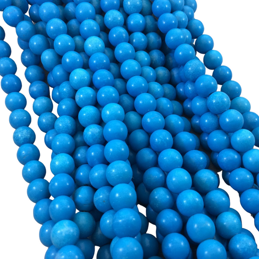 10mm Smooth Dyed Bright Blue Howlite Round/Ball Shaped Beads with 1mm Holes - Sold by 15.75" Strands (Approx. 42 Beads) - Quality Gemstone