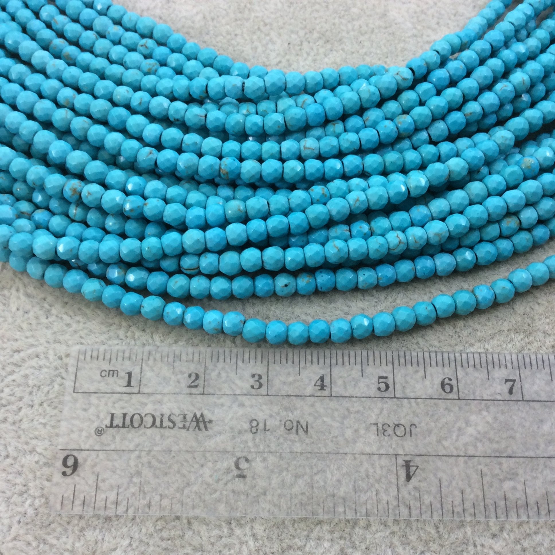 4mm Faceted Dyed Turquoise Blue Howlite Round/Ball Shaped Beads - Sold by 15.25" Strands (Approx. 32 Beads) - Quality Gemstone