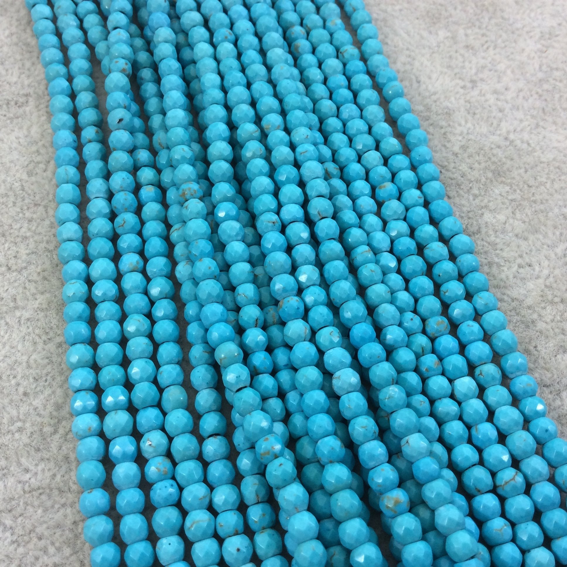 4mm Faceted Dyed Turquoise Blue Howlite Round/Ball Shaped Beads - Sold by 15.25" Strands (Approx. 32 Beads) - Quality Gemstone