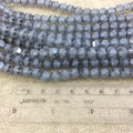 Chinese Crystal Beads | 8mm Matte Stripe Glossy Faceted Transparent AB Blue Gray Glass Round Ball Glass Beads