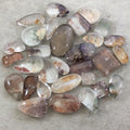 Natural Lodolite (Scenic/Garden Quartz) Teardrop Shaped Reverse Domed Cabochon - Measuring 12mm x 27mm, 9.5mm Dome - Gemstone Cab