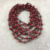 72" Woven Dark Brown Thread Necklace with 6mm Faceted Glossy Finish Rondelle Shaped Opaque Garnet Red Chinese Crystal Beads - (DB72CC-70)