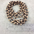 72" Woven Dark Brown Thread Necklace with 6mm Faceted AB Finish Rondelle Shaped Opaque Champagne Chinese Crystal Beads - (DB72CC-74)