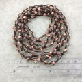 72" Woven Dark Brown Thread Necklace with 6mm Faceted AB Finish Rondelle Shaped Trans. Bicolor Rose Gold Chinese Crystal Beads - (DB72CC-98)