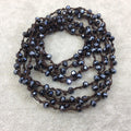 72" Woven Dark Brown Thread Necklace with 6mm Faceted Metallic Finish Rondelle Shaped Opaque Jet Black Chinese Crystal Beads - (DB72CC-112)