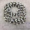 72" Woven Dark Brown Thread Necklace with 6mm Faceted Matte Finish Rondelle Shaped Opaque Yellow/White Chinese Crystal Beads - (DB72CC-150)