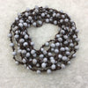 72" Woven Dark Brown Thread Necklace with 6mm Faceted Matte Finish Rondelle Shaped Opaque Silver Chinese Crystal Beads - (DB72CC-154)