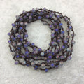 72" Woven Dark Brown Thread Necklace with 6mm Faceted Matte Finish Rondelle Shaped Opaque Gray/Purple Chinese Crystal Beads - (DB72CC-155)