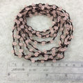 72" Woven Dark Brown Thread Necklace with 6mm Faceted Matte Finish Rondelle Semi-Trans. Light Pink Chinese Crystal Beads - (DB72CC-21M)