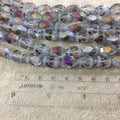 Chinese Crystal Beads | 10mm x 14mm Matte Stripe Faceted Transparent AB Bicolor Gray Brown Rice Oval Glass Beads