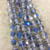 10 x 14mm Matte Stripe Faceted Trans. AB Bi-Color Gray/Blue Glass Crystal Rice/Oval Beads - 12.5" Strands (Approx. 25 Beads) - (CC1014-096C)