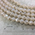 12mm Transparent Spotted Matte Finish AB Ivory/Pale Yellow Glass Crystal Round/Ball Beads - 12.5" Strands (Approx. 25 Beads) - (CC12MP-083)