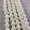 Chinese Crystal Beads | 12mm Transparent Spotted Matte Finish AB Pale Yellow Round Ball Glass Beads