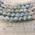 12mm Transparent Spotted Matte Finish AB Bi-Color Gray/Teal Glass Crystal Round Beads - 12.5" Strands (Approx. 25 Beads) - (CC12MP-088)