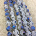 12mm Transparent Spotted Matte Finish AB Bi-Color Gray/Blue Glass Crystal Round Beads - 12.5" Strands (Approx. 25 Beads) - (CC12MP-096C)