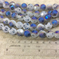 12mm Transparent Spotted Matte Finish AB Bi-Color Gray/Blue Glass Crystal Round Beads - 12.5" Strands (Approx. 25 Beads) - (CC12MP-096C)