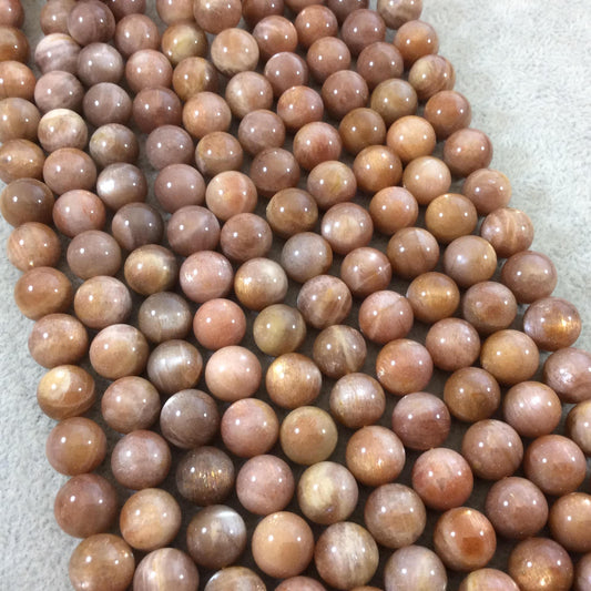 10mm Glossy Finish Natural AAA Peach Sunstone Round/Ball Shaped Beads with 1mm Holes - 15.5" Strand (Approx. 40 Beads per Strand)